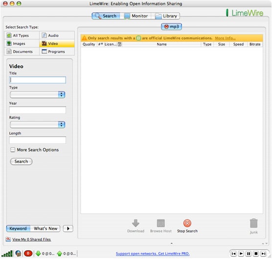 download free music, video, etc. using limewire on Mac OS