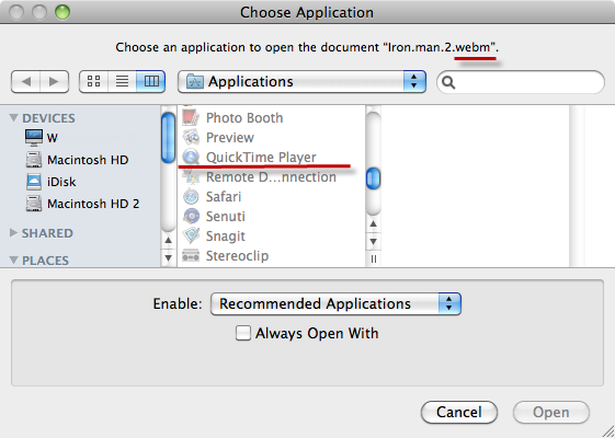 play webm on mac