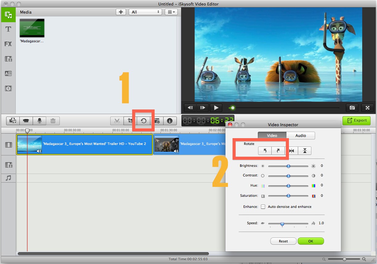 rotate video in iskysoft video editor