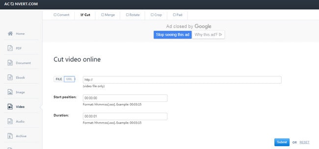 Aconvert Online Video Cutter