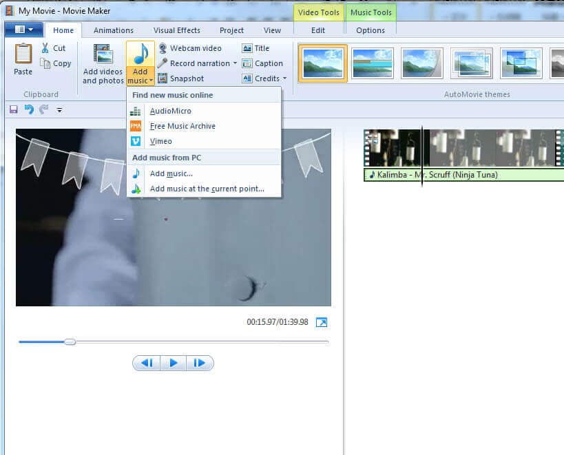 edit mp3 in windows movie maker