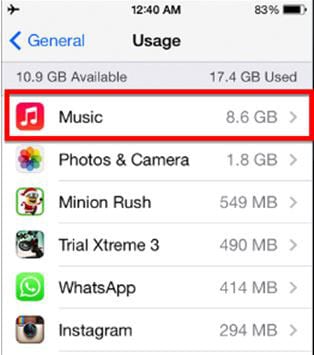 check music storage on iPhone