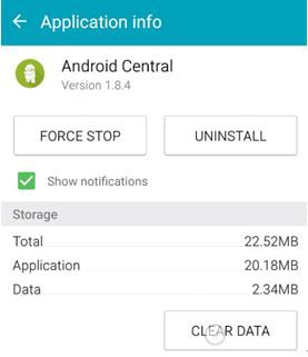 clear app data on Android