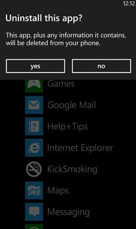 delete appas on windows phone