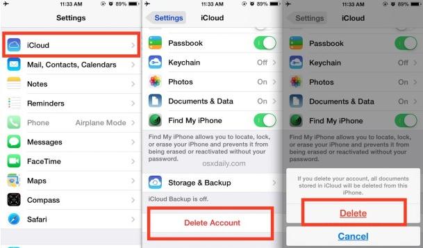 delete ipad account from icloud