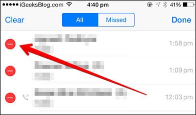 delete phone calls from iPhone