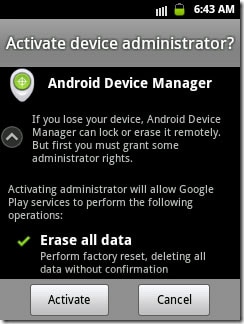 gain access to Android Device Manager