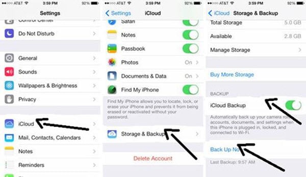  Backup all data and tap Settings to start the process