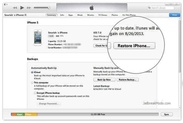 Hit Restore iPhone to start the restoring process