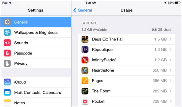 view storage usage