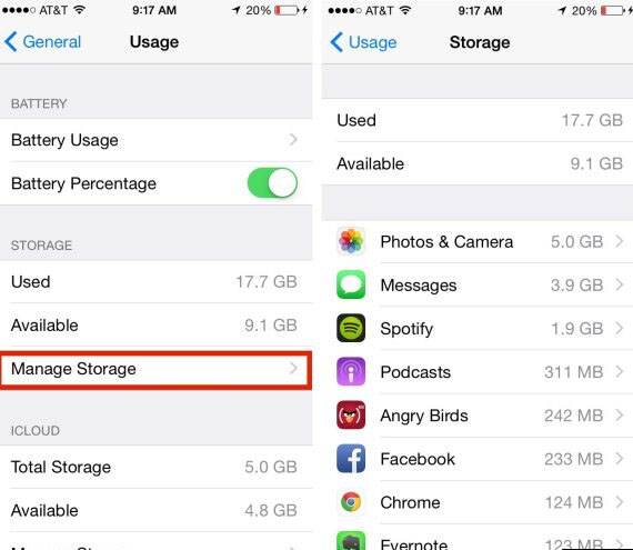 manage storage on iphone