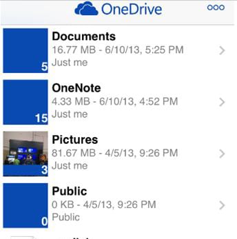 OneDrive interface