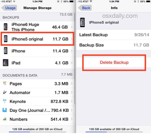 remove iphone backup from icloud