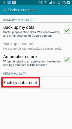 select Factory Data Reset