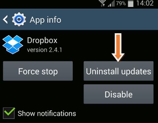 uninstall updates android app