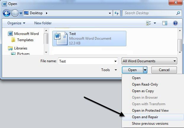 reparar archivo de Word dañado