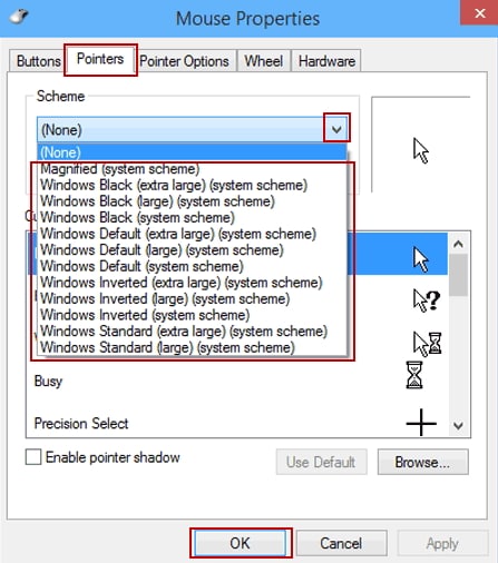 change mouse cursor in Windows