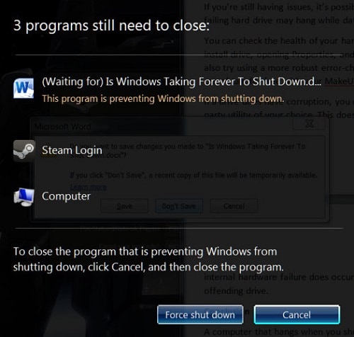 windows 10 won't shut down
