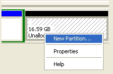windows xp create partition