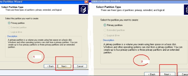 windows xp create partition