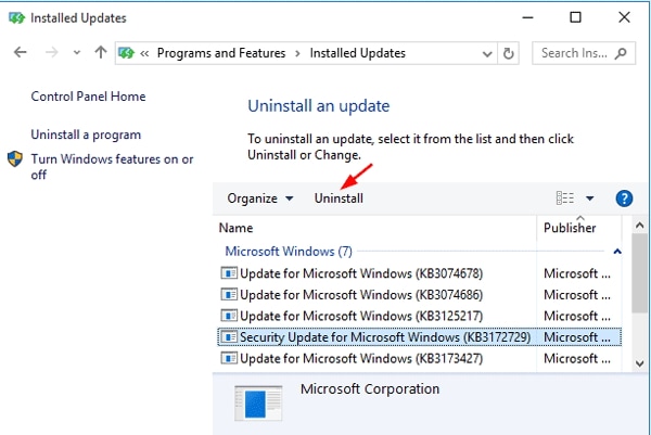 ștergeți fișierele Windows update din panoul de control