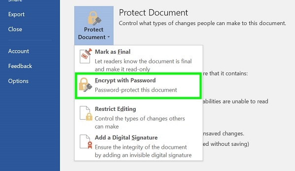 how to encrypt a word file