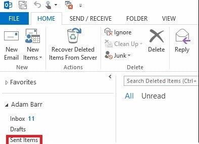 recover a sent email in outlook