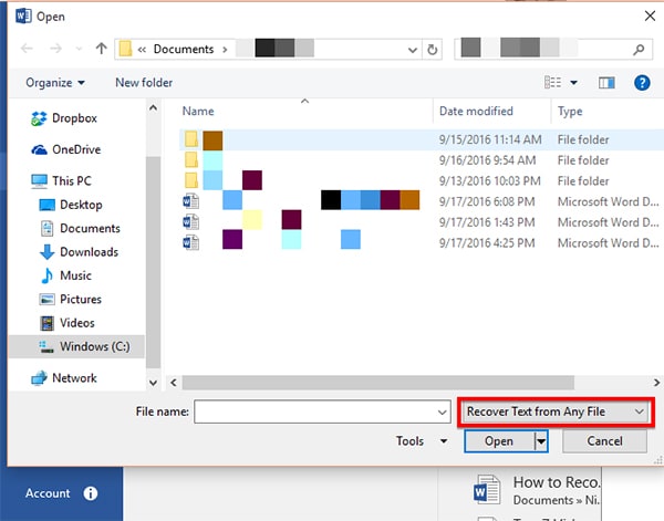 recover text from any file