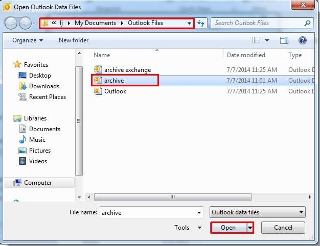 recover archived email in outlook