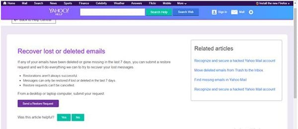 recover deleted emails from yahoo