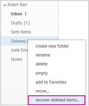 outlook deleted email recovery