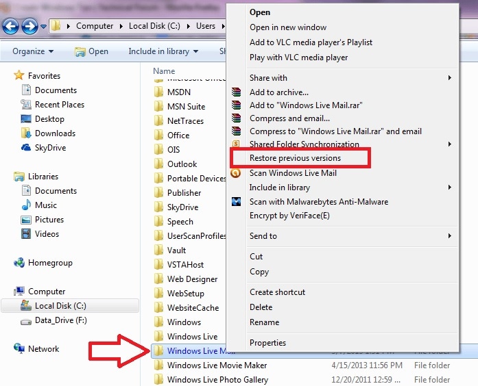 recover deleted emails in windows live mail account