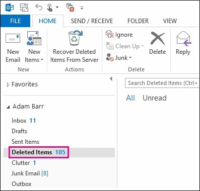 recover deleted folder in outlook