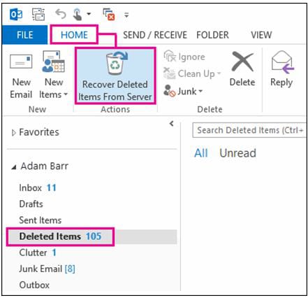 recover emails deleted from trash outlook