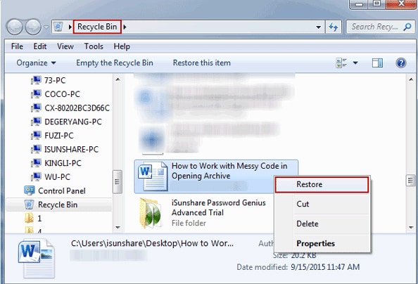 recover lost document from recycle bin