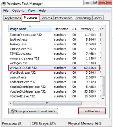 restart to recover lost word document