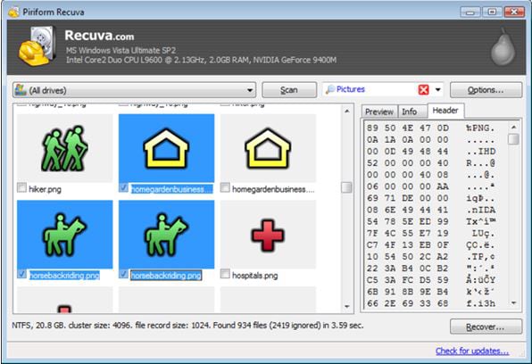 Recuva PC data recovery software