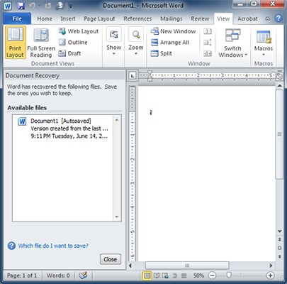 retrieve unsaved 2007 word document