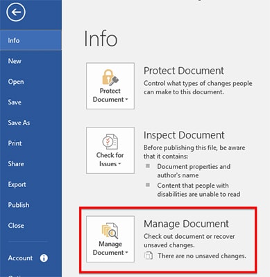 retrieve unsaved word document in MS