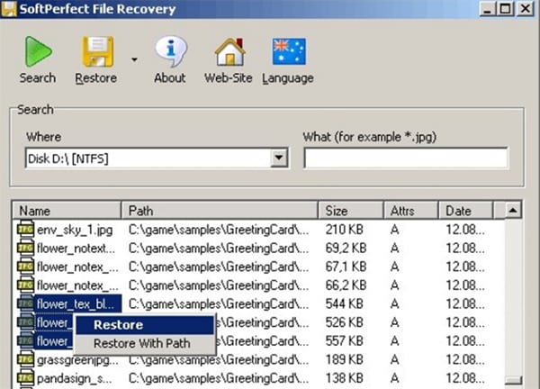 SoftPerfect File Recovery : rescue and restore accidentally deleted data