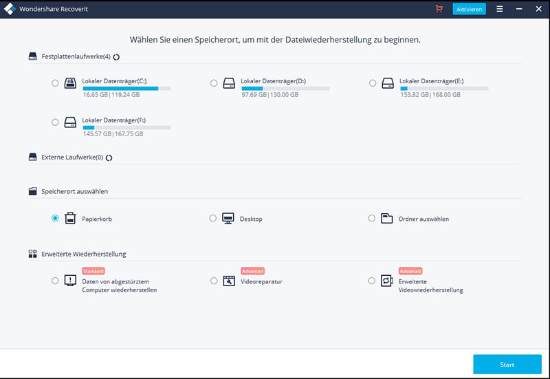 gelöschte Wiederherstellungsauswahl