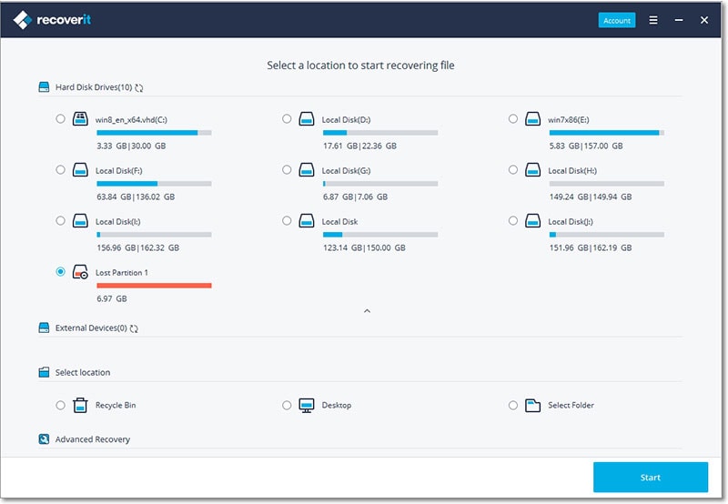 select hidden partition for scanning