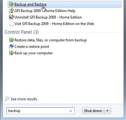 choose the backup and restore function