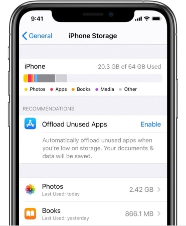 click on iphone storage