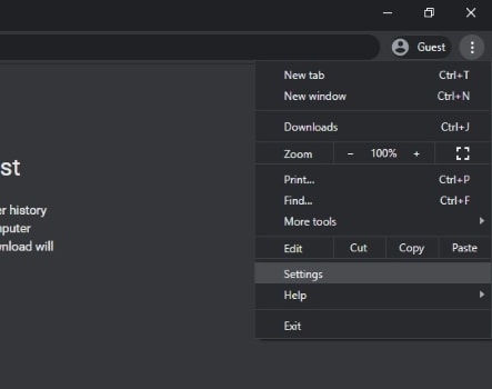 settings tab