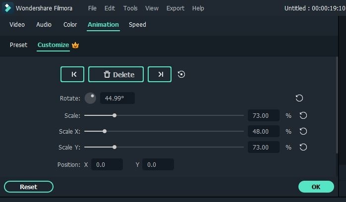 customize keyframes in the clips