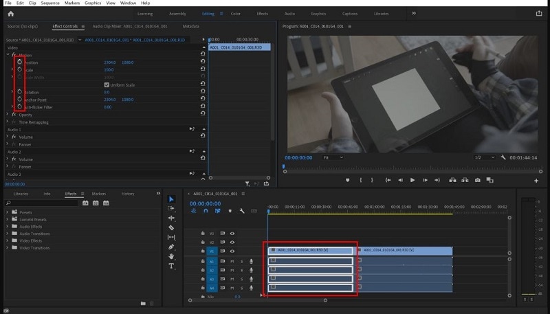 select clip to add keyframes in premiere pro