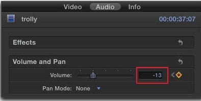 adjusting the audio keyframe value