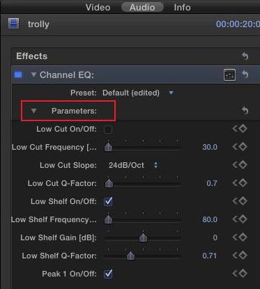 adjusting the keyframe audio parameter