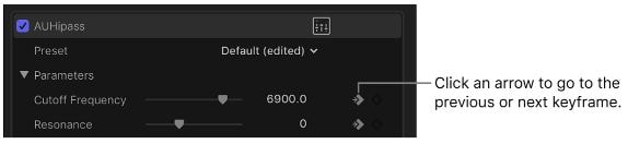 navigating keyframes in the audio inspector